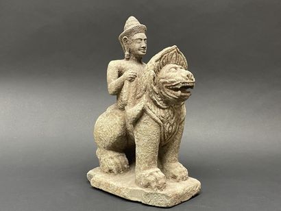 Vishnu riding the roaring Singha Lion, holding...