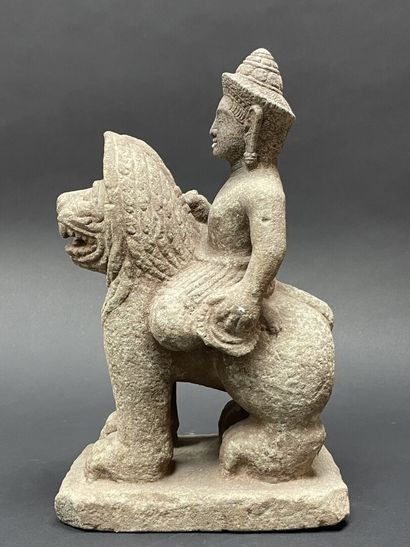 Vishnu riding the roaring Singha Lion, holding...