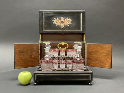 Liqueur cellar case in blackened wood and...