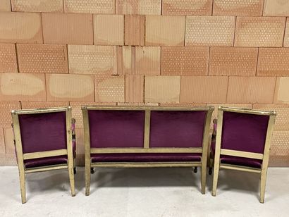 Carved and patinated wood salon, including...