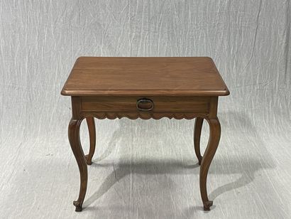 Walnut coffee table, opening to a drawer...