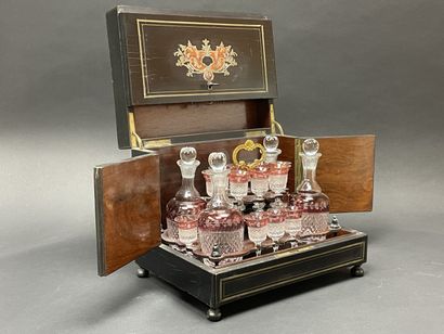 Liqueur cellar case in blackened wood and...