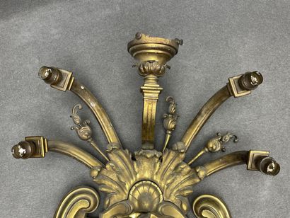 Large bronze lion's head sconce with five...