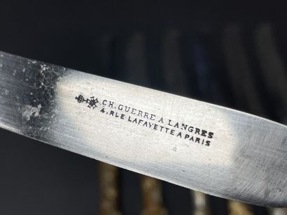 Silver flatware set, sentoku patinated bronze...