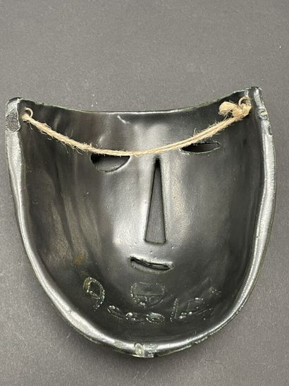 ACCOLAY - Black enameled ceramic mask signed,...