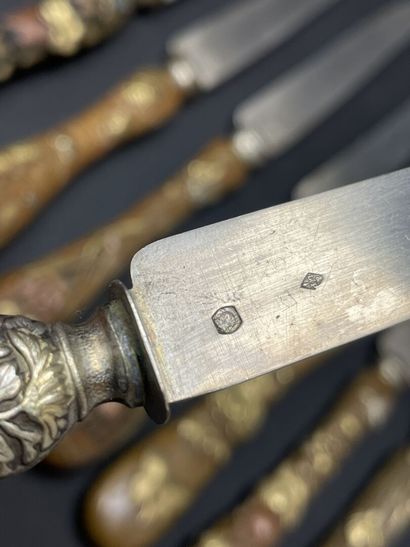 Silver flatware set, sentoku patinated bronze...
