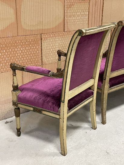 Carved and patinated wood salon, including...