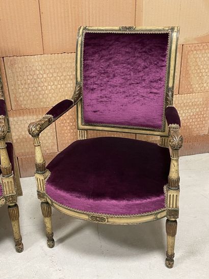 Carved and patinated wood salon, including...