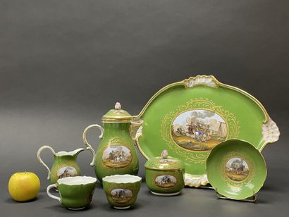 Porcelain cabaret with green background,...