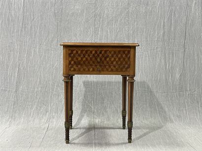 Small chiffonier, marquetry of cubes, leather-covered...