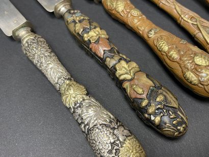 Silver flatware set, sentoku patinated bronze...