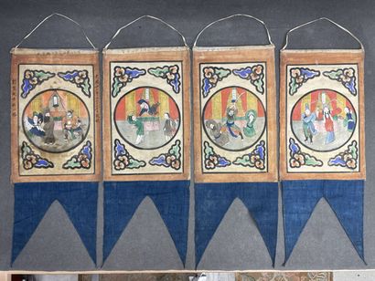 CHINA XIX° Set of four pennants painted on...