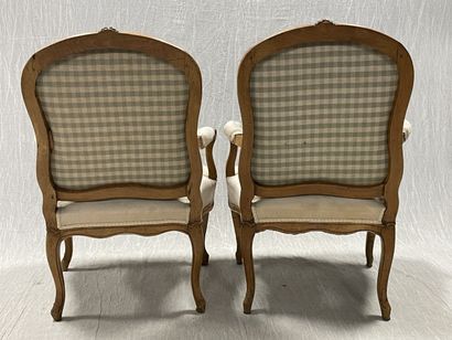 Pair of armchairs in carved natural wood,...