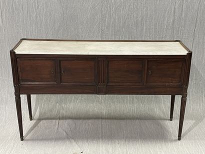 Mahogany console with two doors, white marble...