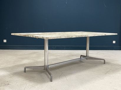 Rectangular table, chromed metal base and...