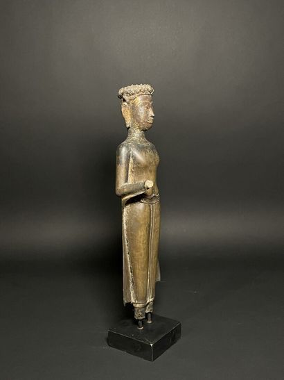 Standing Buddha in long monastic cloak
Face...