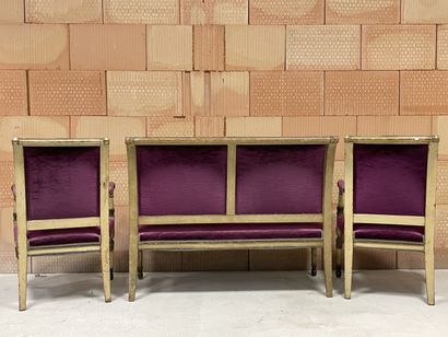 Carved and patinated wood salon, including...