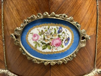 Wood veneer planter with bronze ornamentation....