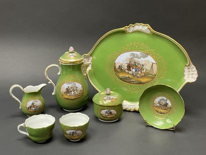 Porcelain cabaret with green background,...