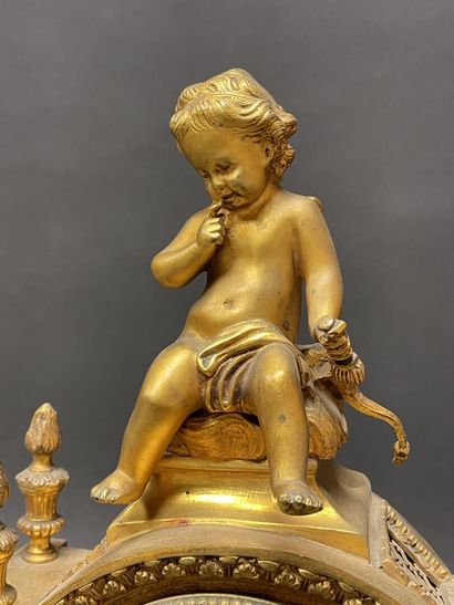 *Bronze mantelpiece with clock and pair of...