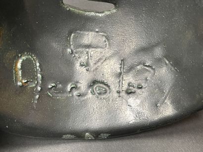 ACCOLAY - Black enameled ceramic mask signed,...