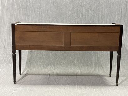 Mahogany console with two doors, white marble...