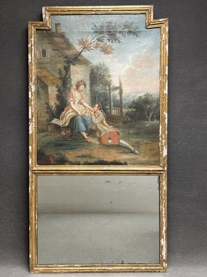 Molded wood trumeau, decorated with a galant...