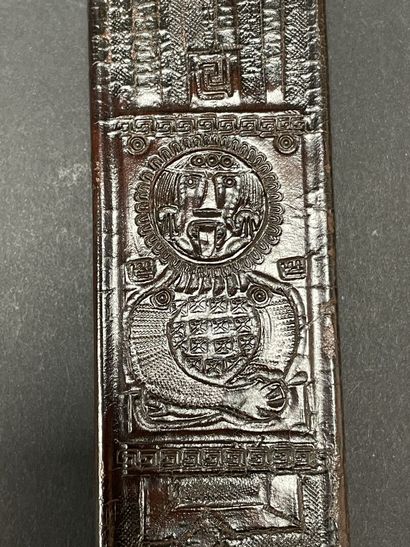 Leather frame decorated with drawings of...