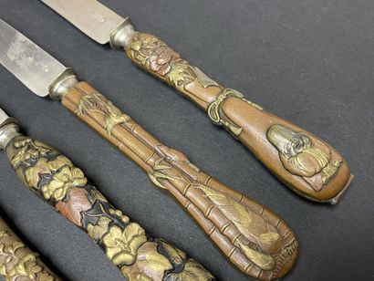 Silver flatware set, sentoku patinated bronze...