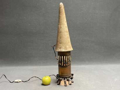 ACCOLAY. 
Stoneware and patinated metal lamp....