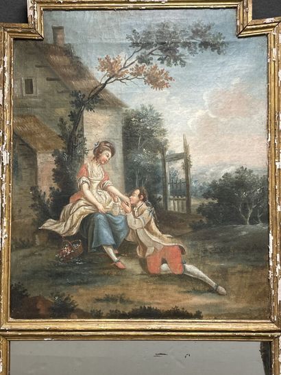 Molded wood trumeau, decorated with a galant...