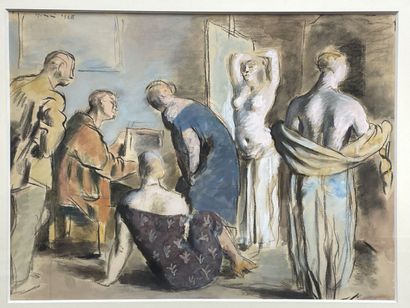 Wilhelm GIMMI (1886-1965)
L'atelier du peintre
Pastel...