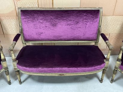Carved and patinated wood salon, including...