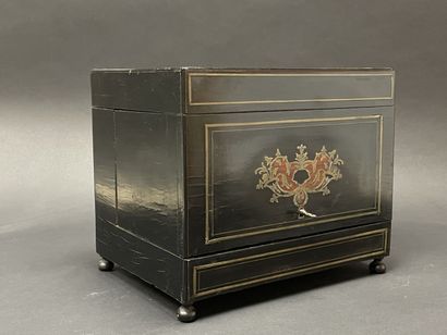 Liqueur cellar case in blackened wood and...
