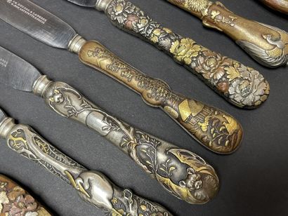 Silver flatware set, sentoku patinated bronze...
