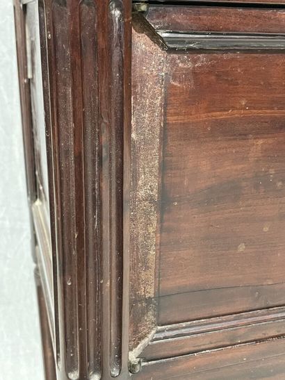 Mahogany console with two doors, white marble...