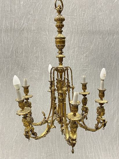 Six-light bronze chandelier decorated with...