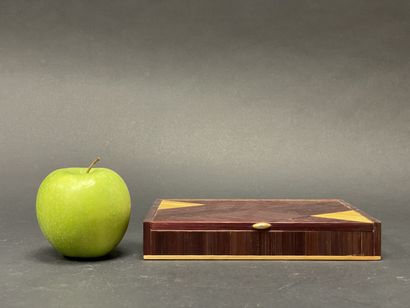 Straw marquetry box with geometric decoration....