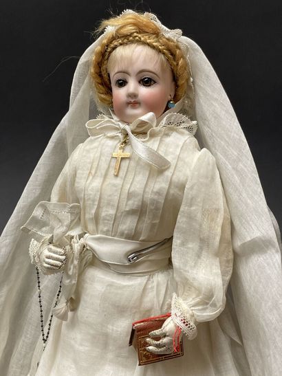 Parisian communion doll with missal and cross....