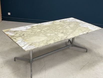 Rectangular table, chromed metal base and...