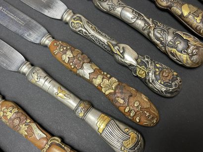Silver flatware set, sentoku patinated bronze...