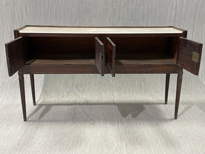 Mahogany console with two doors, white marble...