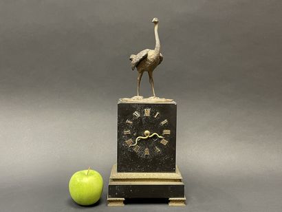 Ostrich clock.
Black marble base surmounted...