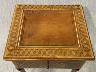 Small chiffonier, marquetry of cubes, leather-covered...