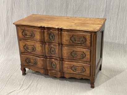 Molded walnut chest of drawers, crossbow...