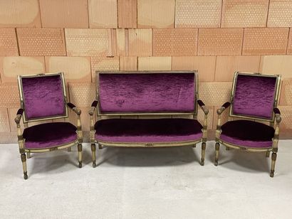 Carved and patinated wood salon, including...