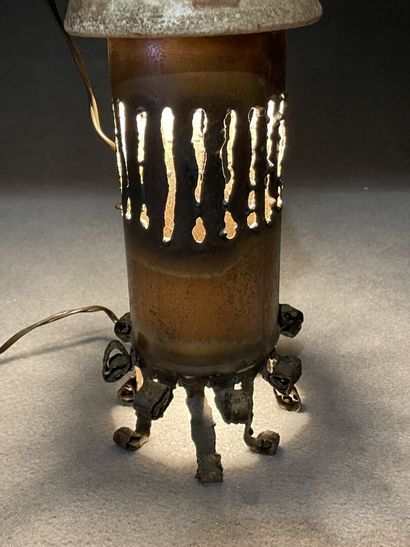 ACCOLAY. 
Stoneware and patinated metal lamp....