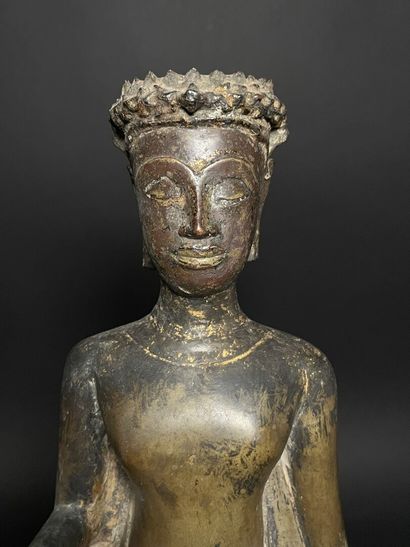 Standing Buddha in long monastic cloak
Face...