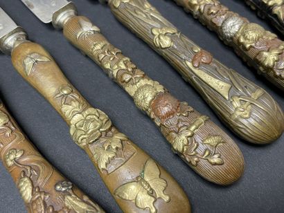 Silver flatware set, sentoku patinated bronze...