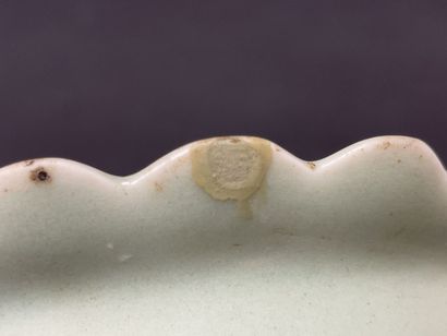 CHINA: Celadon porcelain bowl.
Qianlong stamp.
H:...